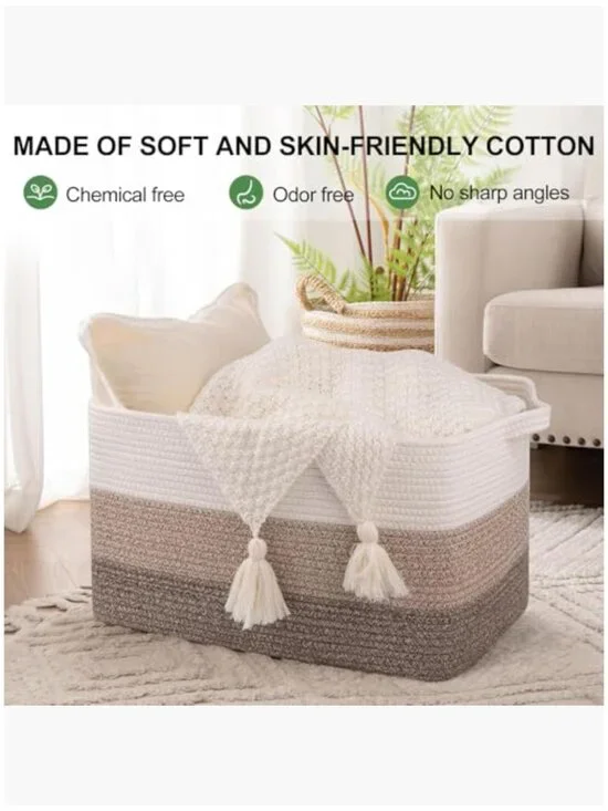 Cotton Rope Woven Storage Basket Pack of 3 Collapsible Organizer - Picture 4 of 7